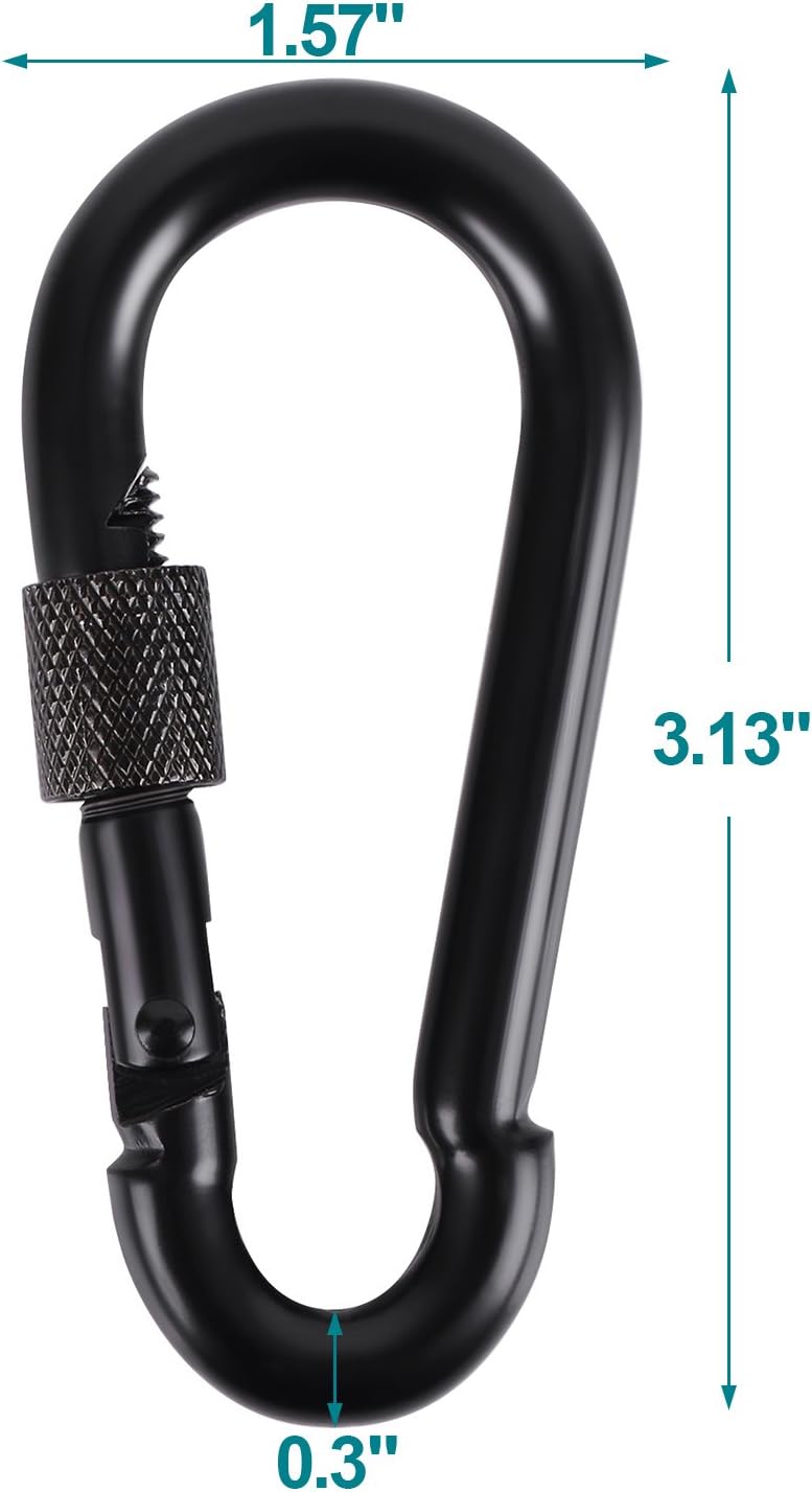 4 Mosquetones Metal Sólido Bloqueo 500lb Enlace Rápido Negro