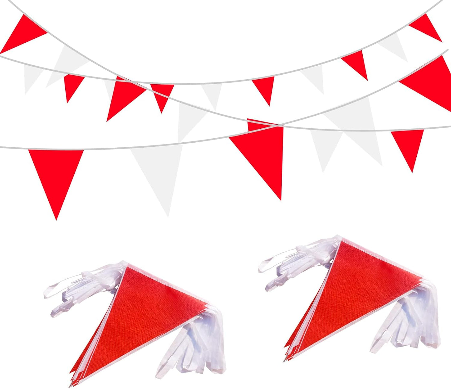 Banderín rojo y blanco triangular para fiestas