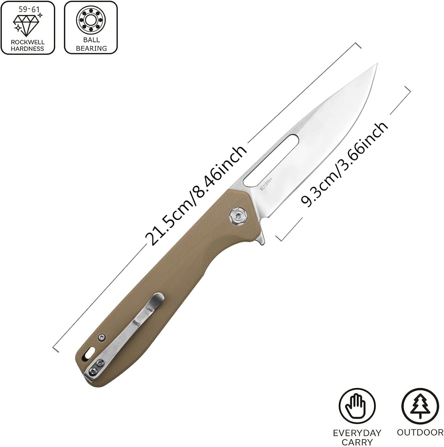 Cuchillo plegable acero 8Cr18Mov mango G10 EDC desierto