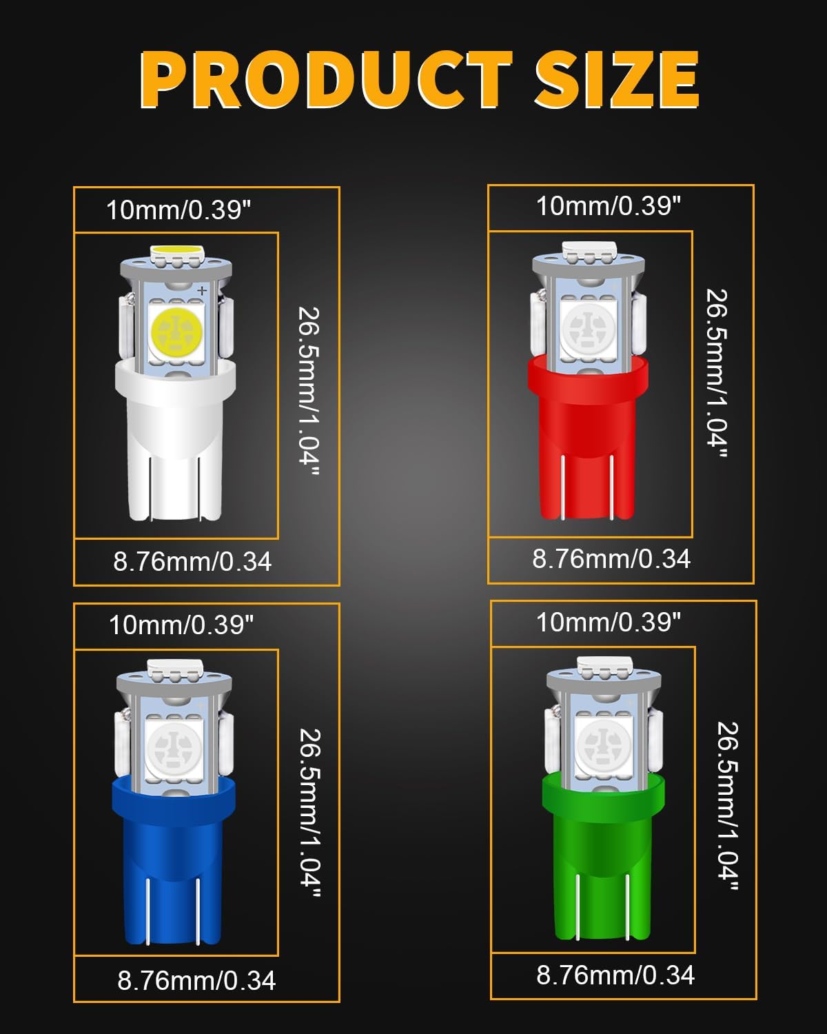 20 Bombillas LED T10 W5W Reemplazo Coche