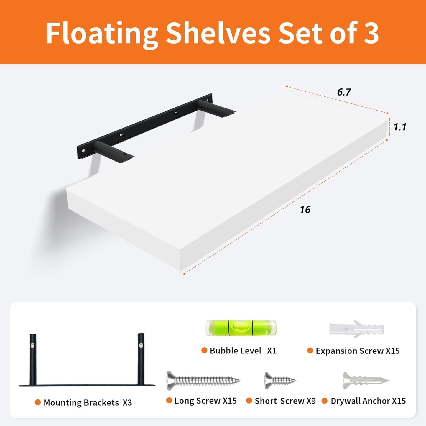 3 Pzas Estantes Flotantes Blancos para Sala y Dormitorio