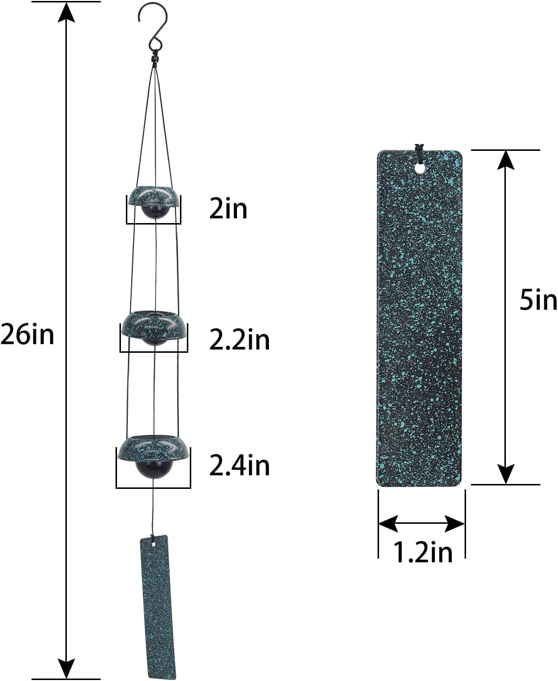 Campanas viento Feng Shui Atrovirens oscuro 3 pzas