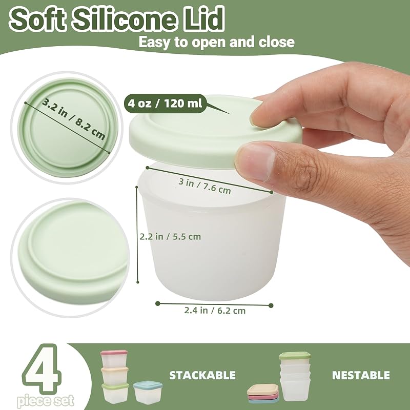 Contenedores silicona 4oz con tapas reutilizables