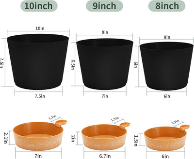 Macetas auto-regantes 10/9/8" negras para plantas