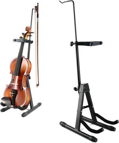 Soporte violín plegable ajustable con fundas antideslizantes negro