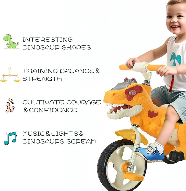 Triciclo dinosaurio para niños con luces y música