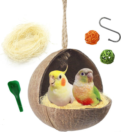 Nido coco natural para pájaros periquito cabaña decoración jaula