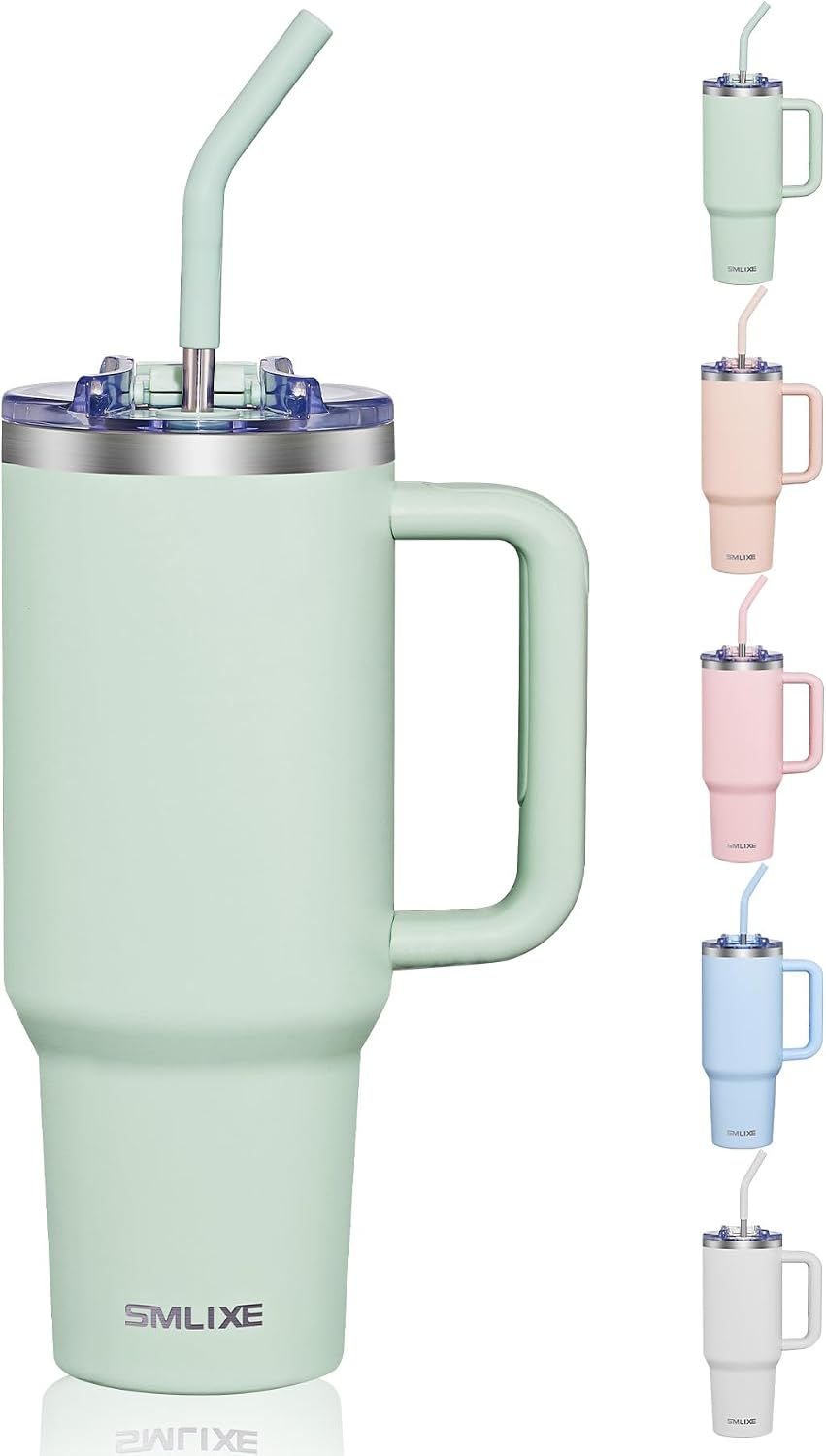 Vaso acero inox 40oz con asa tapa popote aislado