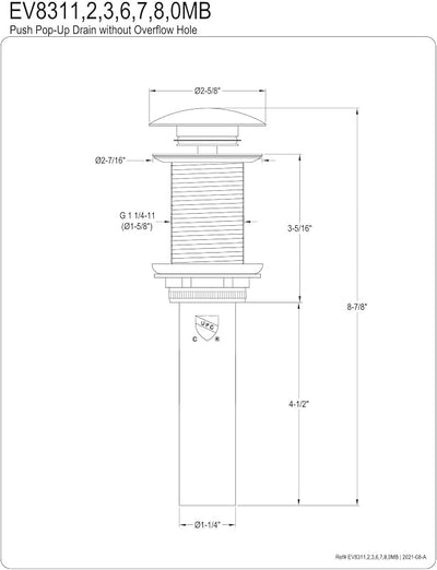 Desagüe lavabo baño sin desbordamiento níquel 8.88x2.63"
