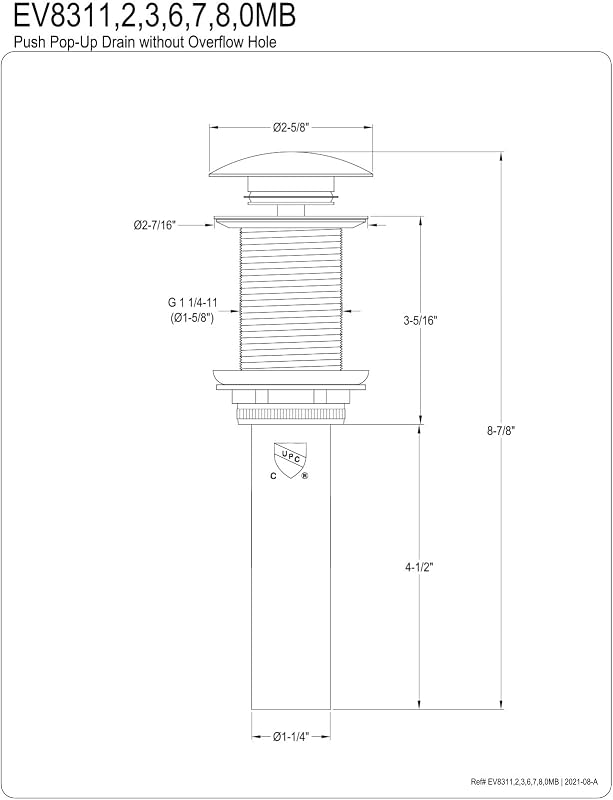 Desagüe lavabo sin desbordamiento latón cepillado