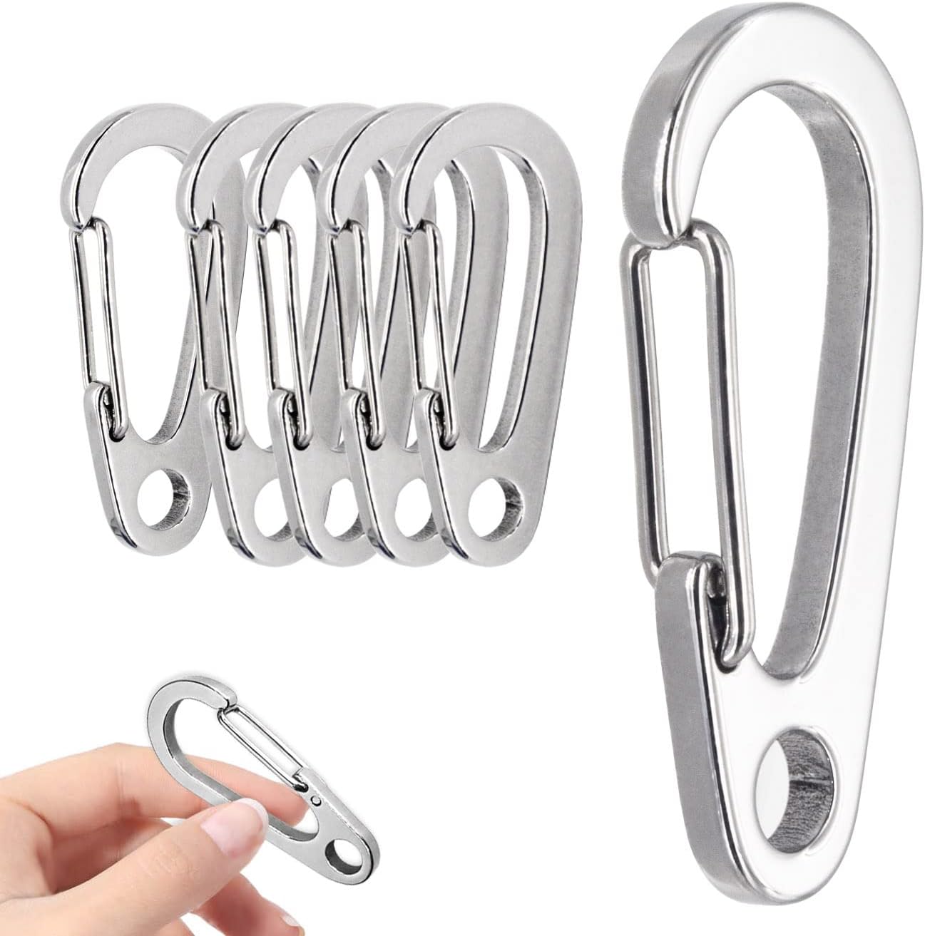 5 Pzas Mosquetón Acero Inox 2.17pulg Gancho Resorte EDC