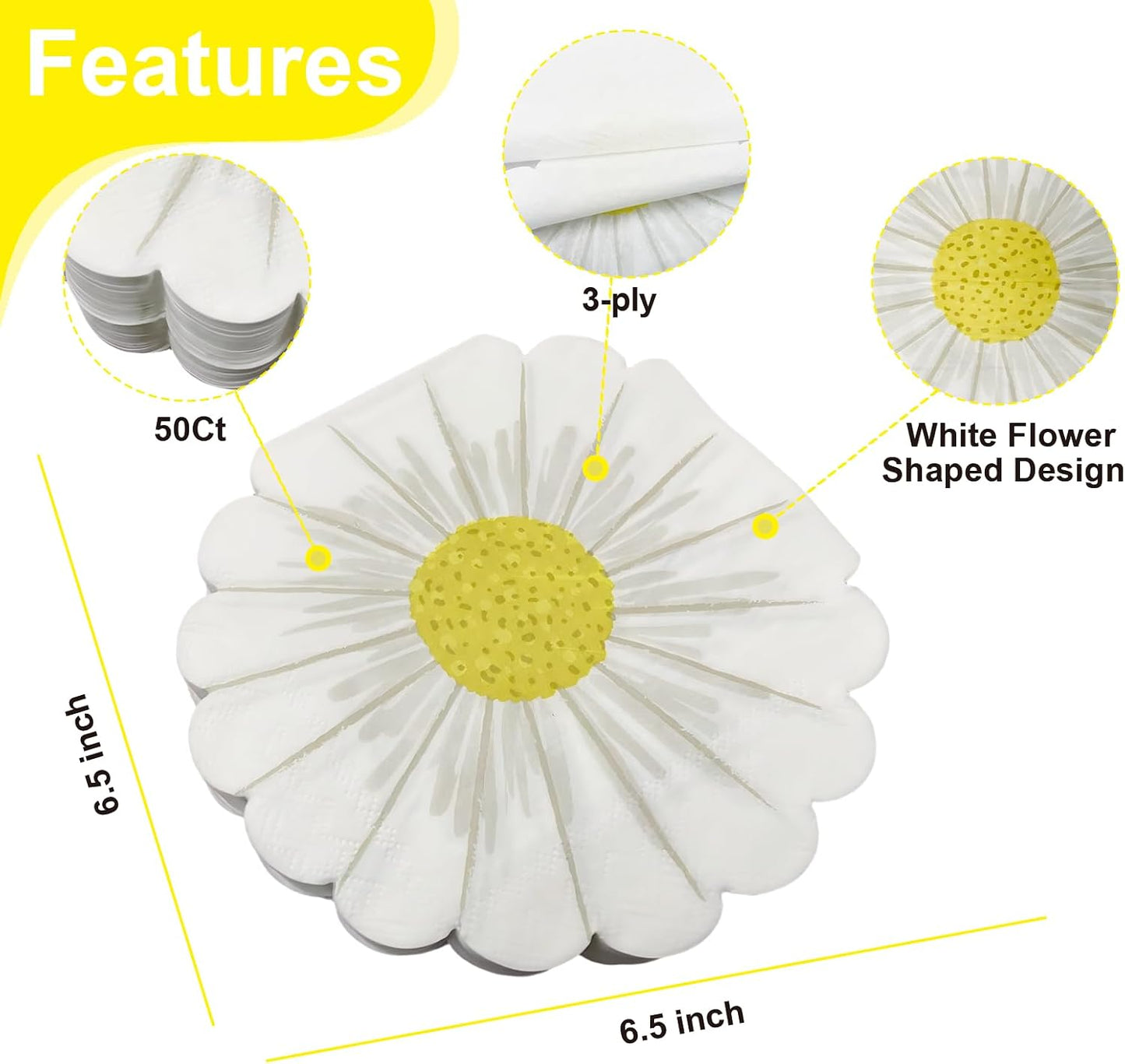 Servilletas fiesta flor blanca 50uds 3 capas