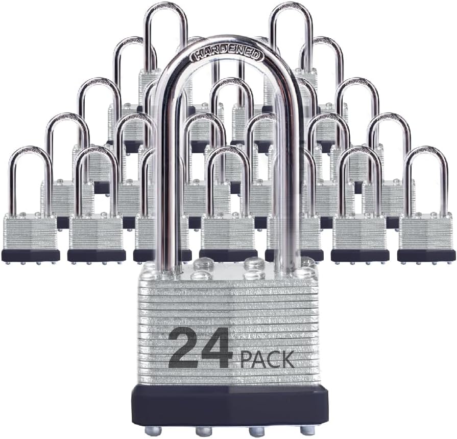 Candados acero laminado con llave grillete largo pack 24