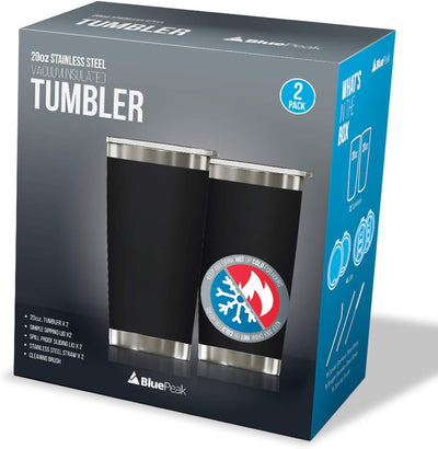 Set 2 Vasos Aislados Acero Inox 20oz Negro con Tapas y Popotes