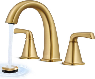 Grifo baño dorado cepillado 3 orificios con desagüe y