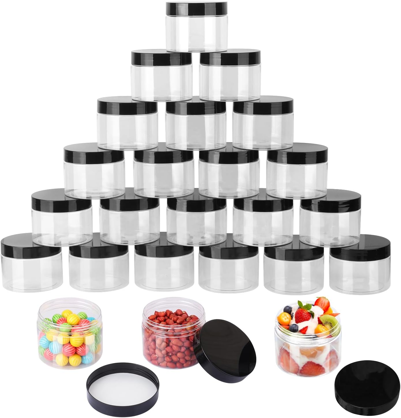 36 Pzas Tarros Plástico 10oz Tapas Negras Cosméticos