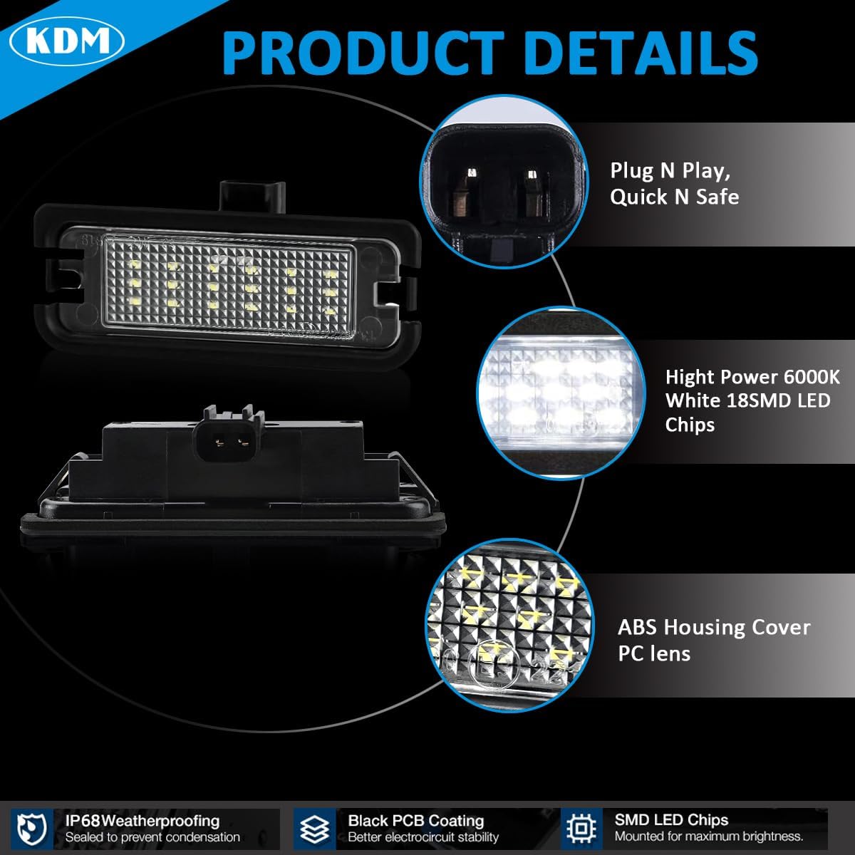 Luz LED matrícula Ford Mustang 2015-23 6000K blanco 2uds