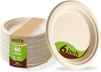 60 Pzas Platos Postre 6pulg Biodegradables Caña Azúcar