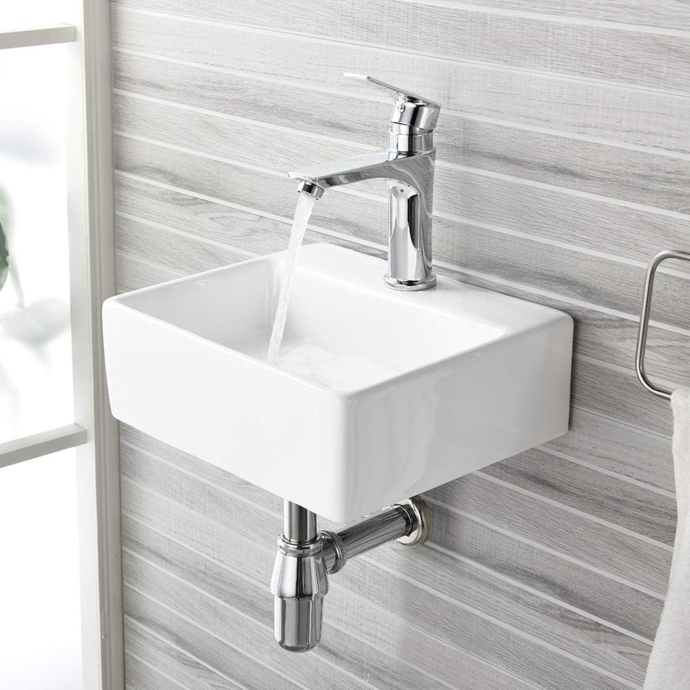 Fregadero baño pared 13.4x11.5pulg cerámica blanca