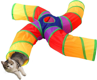 Túnel gatos interactivo curvado 4 vías con bola plegable