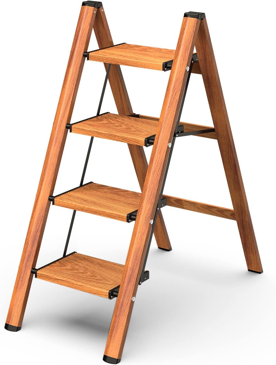 Escalera plegable aluminio 4 escalones color madera 330lb