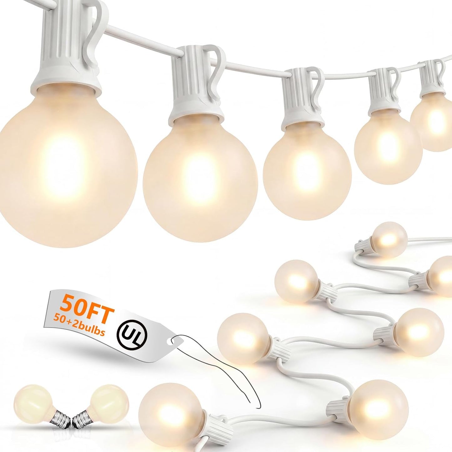 Cadena luces LED 50ft 52 bombillas blancas impermeable