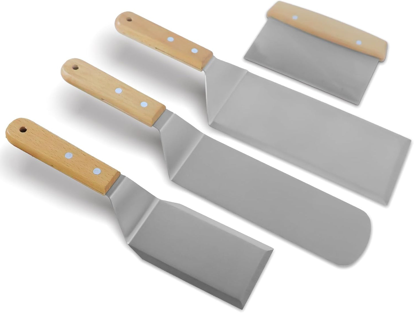 Set 4 Espátulas Acero Inox para Teppanyaki con Mango Madera