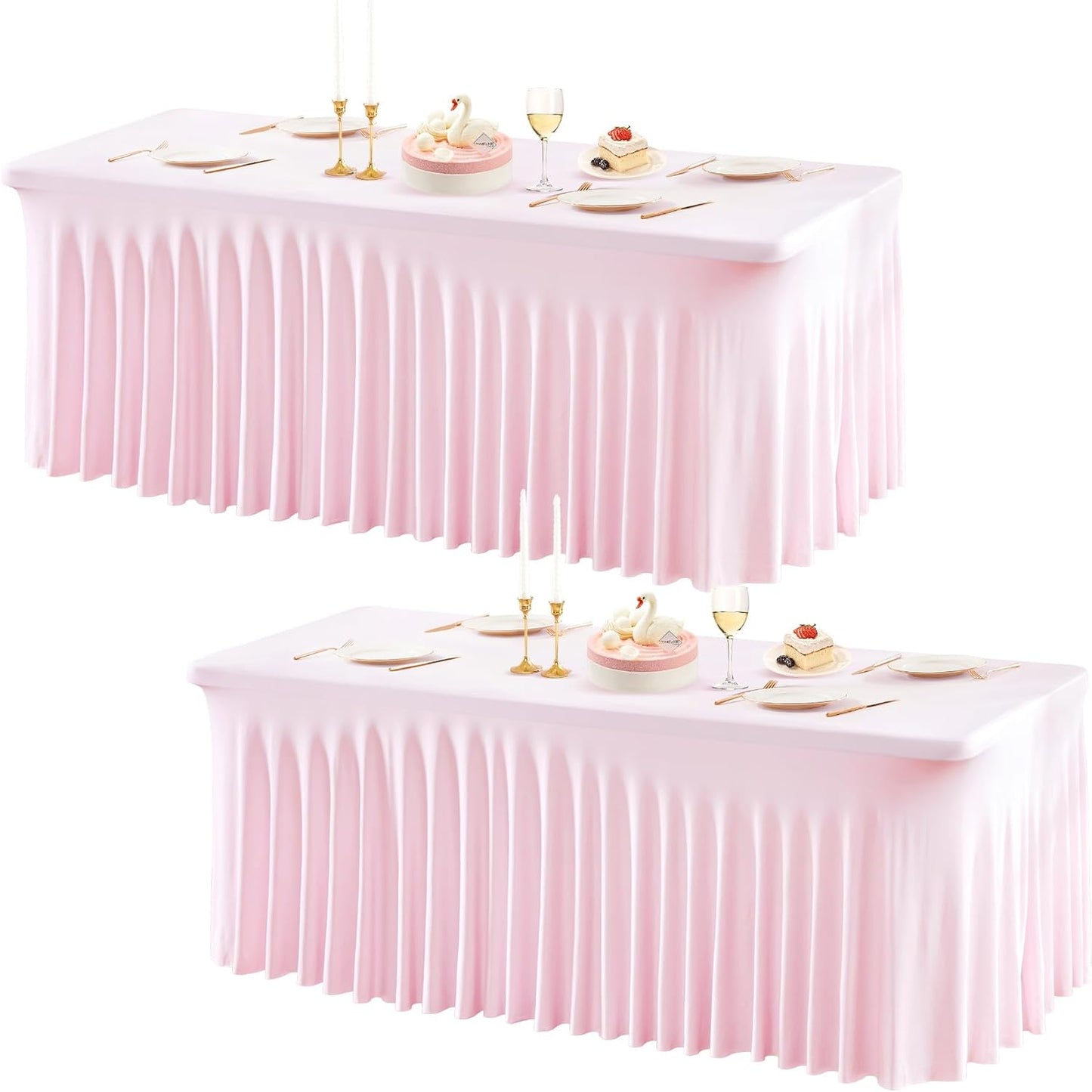 2 Pzas Mantel Elástico Rosa para Mesa Rectangular 6ft