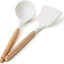 2 Pzas Utensilios Silicona Espátula Cucharón Madera Blanco