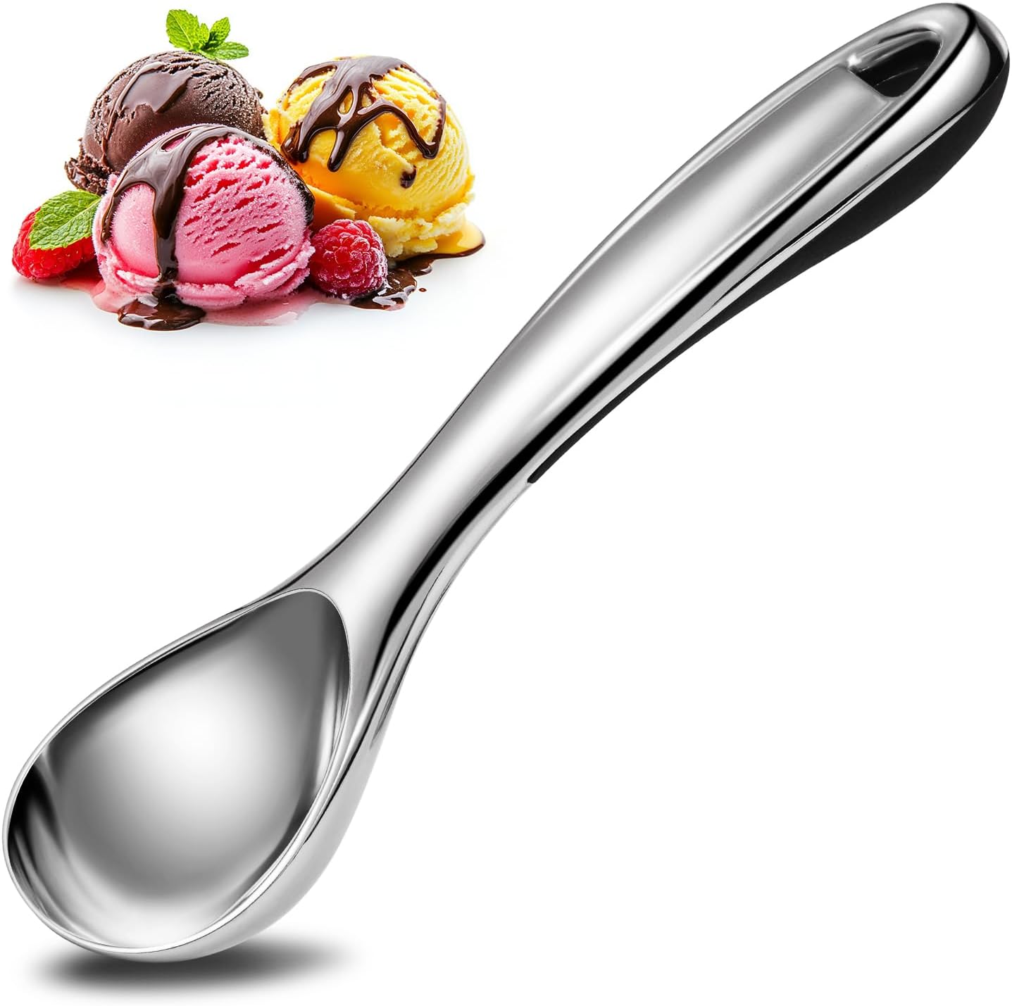 Cuchara helado ergonómica multiusos para cocina plateado