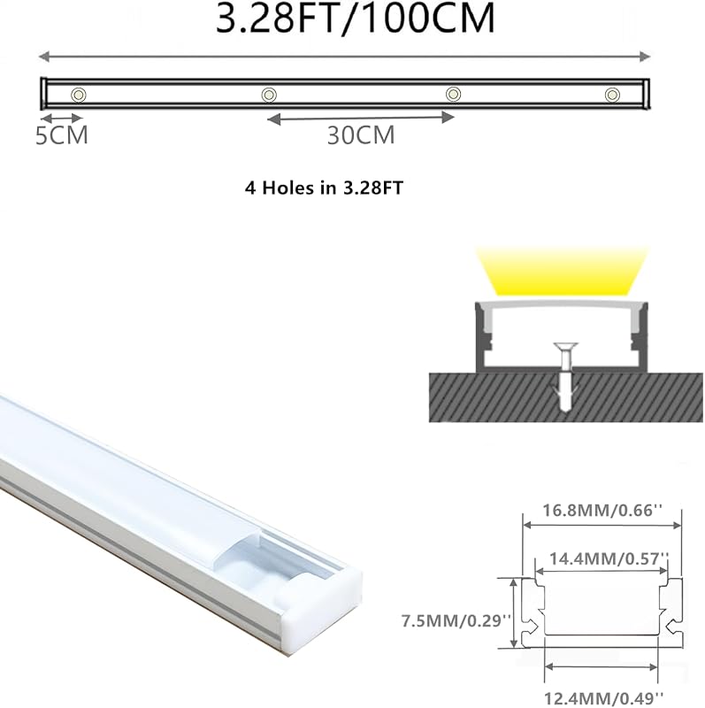 20 Difusores en U para Tiras LED 3.28pies Blanco Mate
