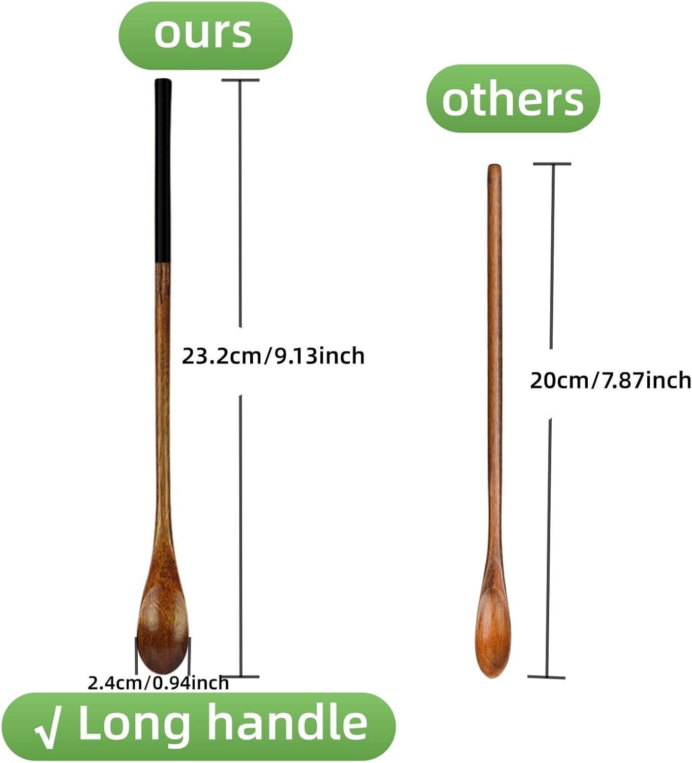 6 Cucharas Madera 9pulg Mango Largo Reutilizables