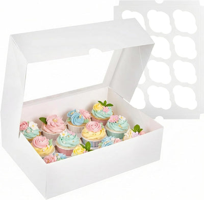 2 Recipientes Blancos Cupcakes 12uds Cajas Ventana