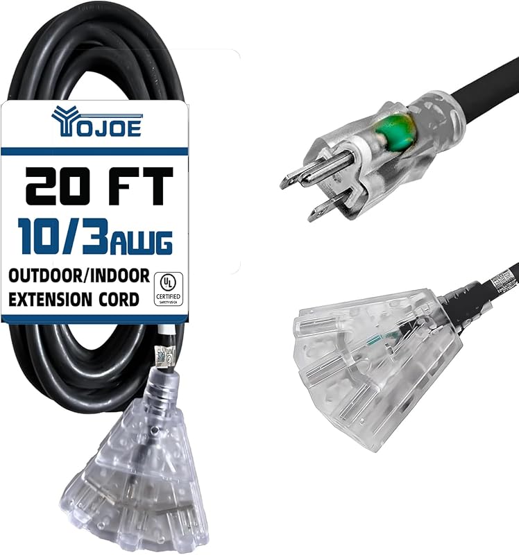 Cable extensión 3 salidas 15A resistente negro 20"