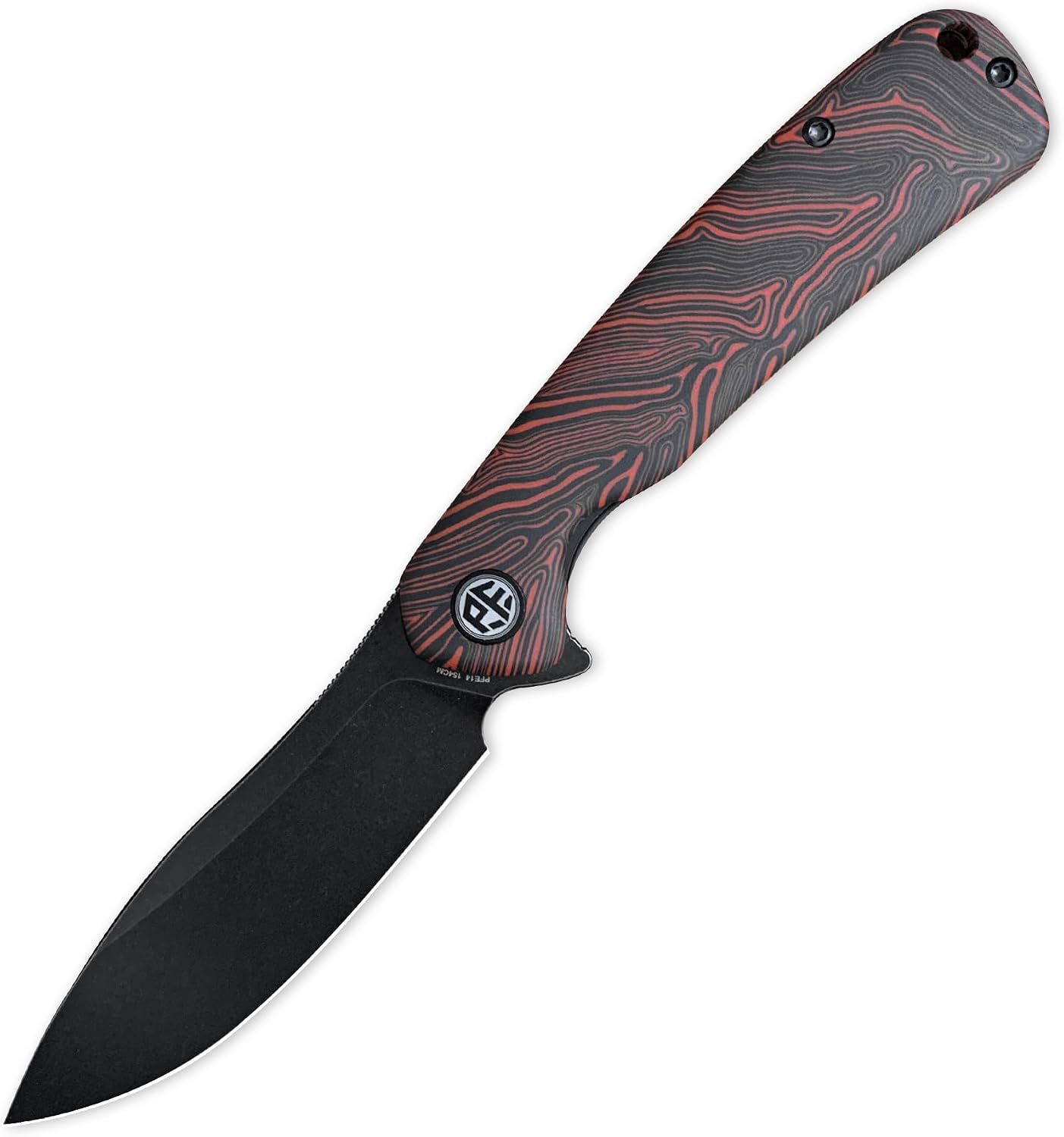 Cuchillo plegable acero negro lavado piedra mango G10 EDC