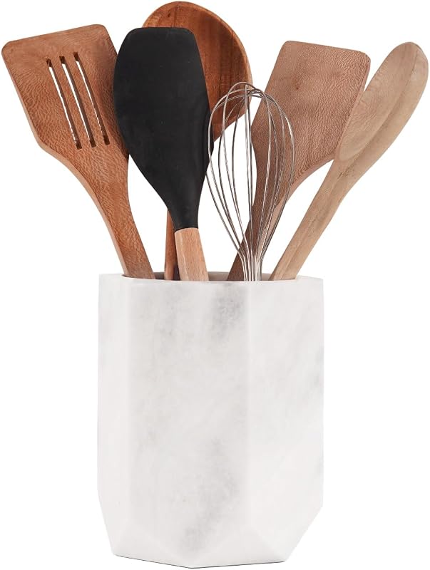Soporte utensilios mármol 6.5pulg blanco cocina organiz.