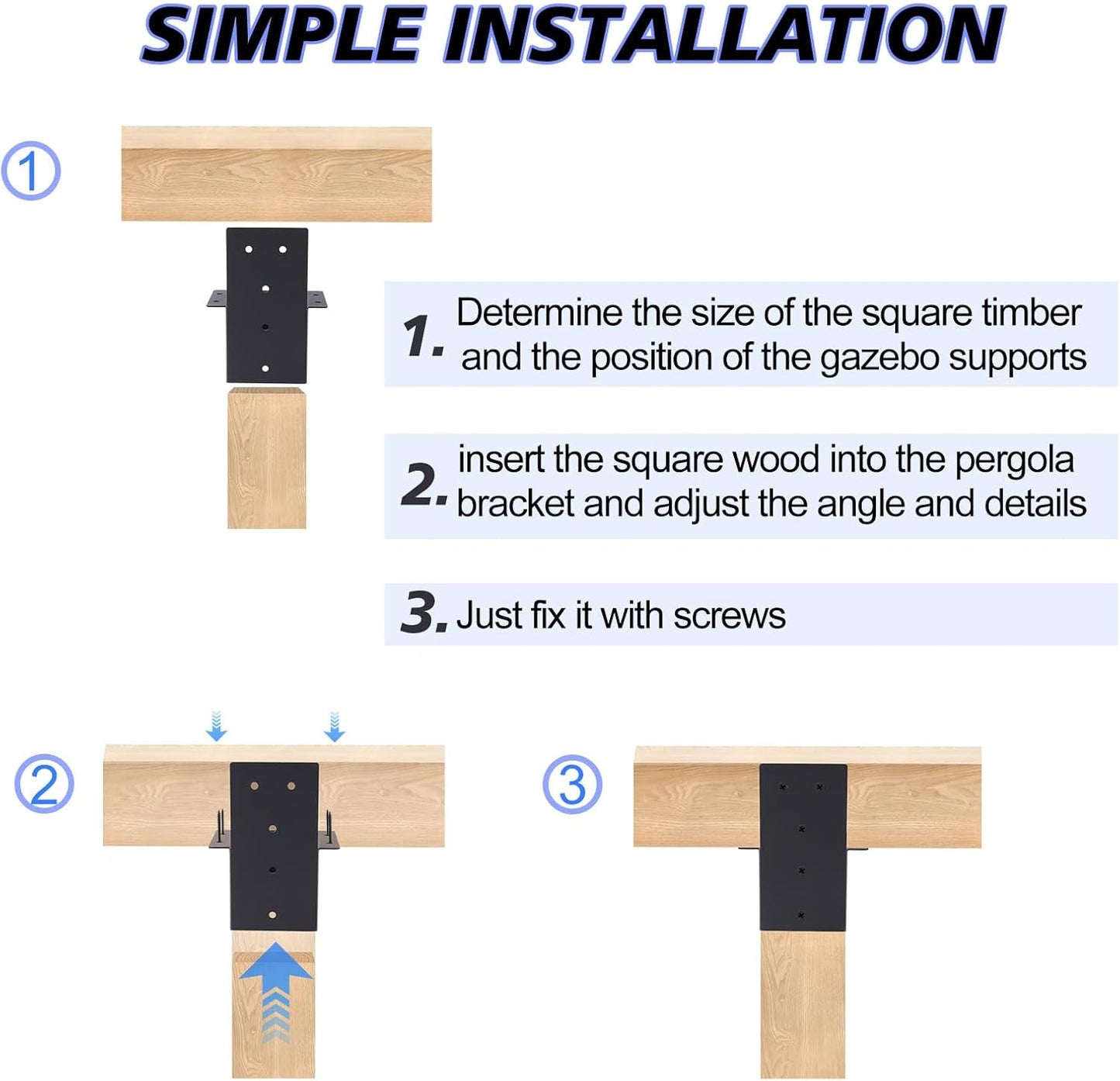 8 Soportes Pérgola 4x4pulg para Postes Madera