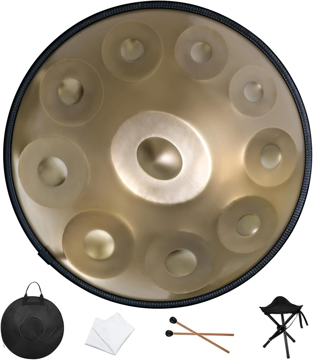 Tambor Handpan 22pulg D Menor Kurd 432Hz 10 Notas Dorado