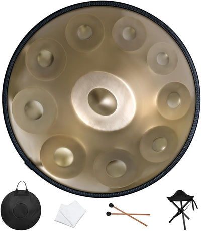 Tambor Handpan 22pulg D Menor Kurd 432Hz 10 Notas Dorado