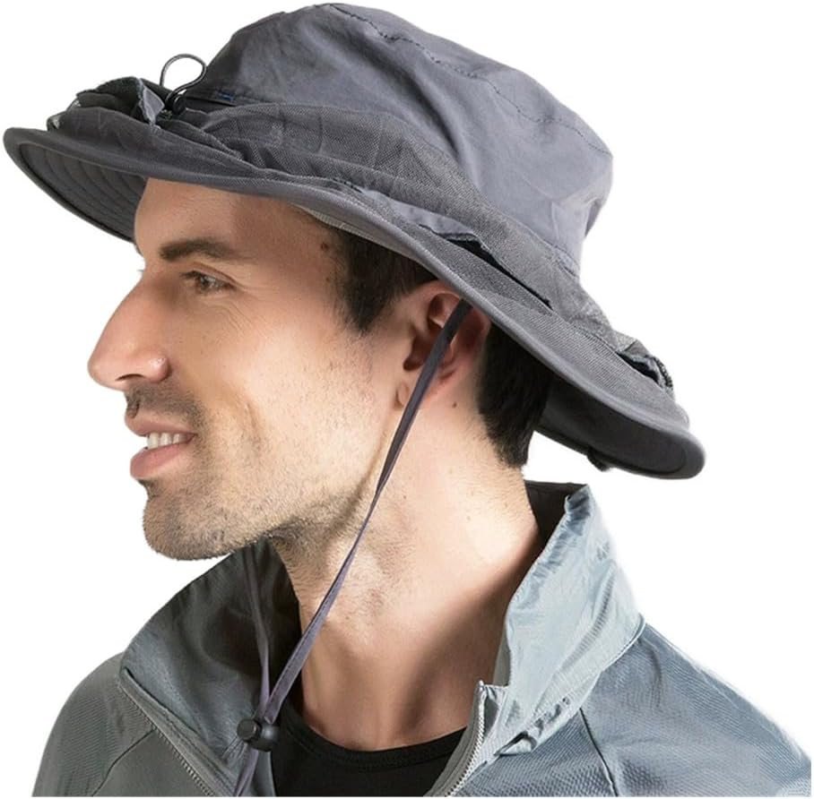 Sombrero pesca malla red ala ancha secado rápido gris