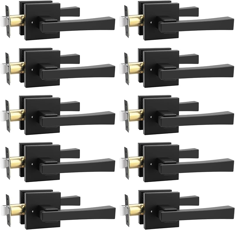 10 Manijas Puerta Privacidad Negro Mate Reversible