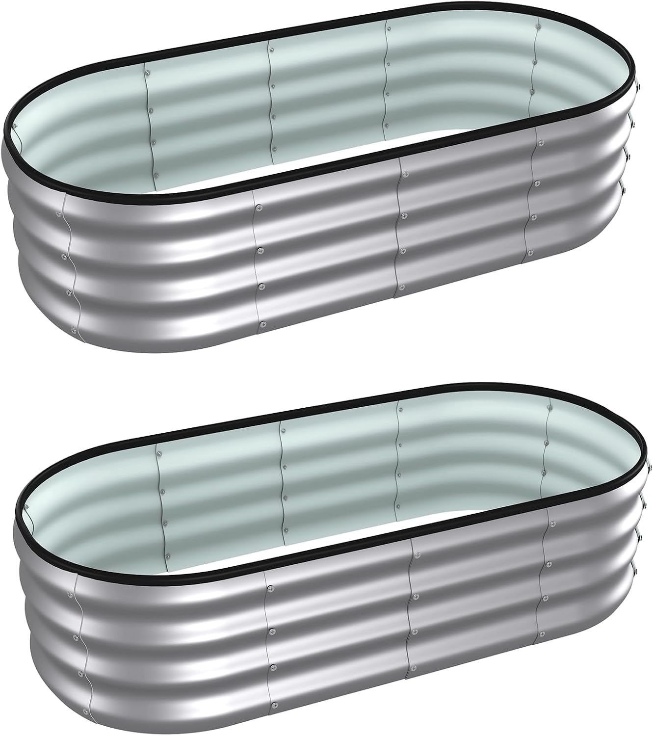 Jardineras elevadas ovaladas metal galvanizado 4x2x1ft para plantas al aire libre plata