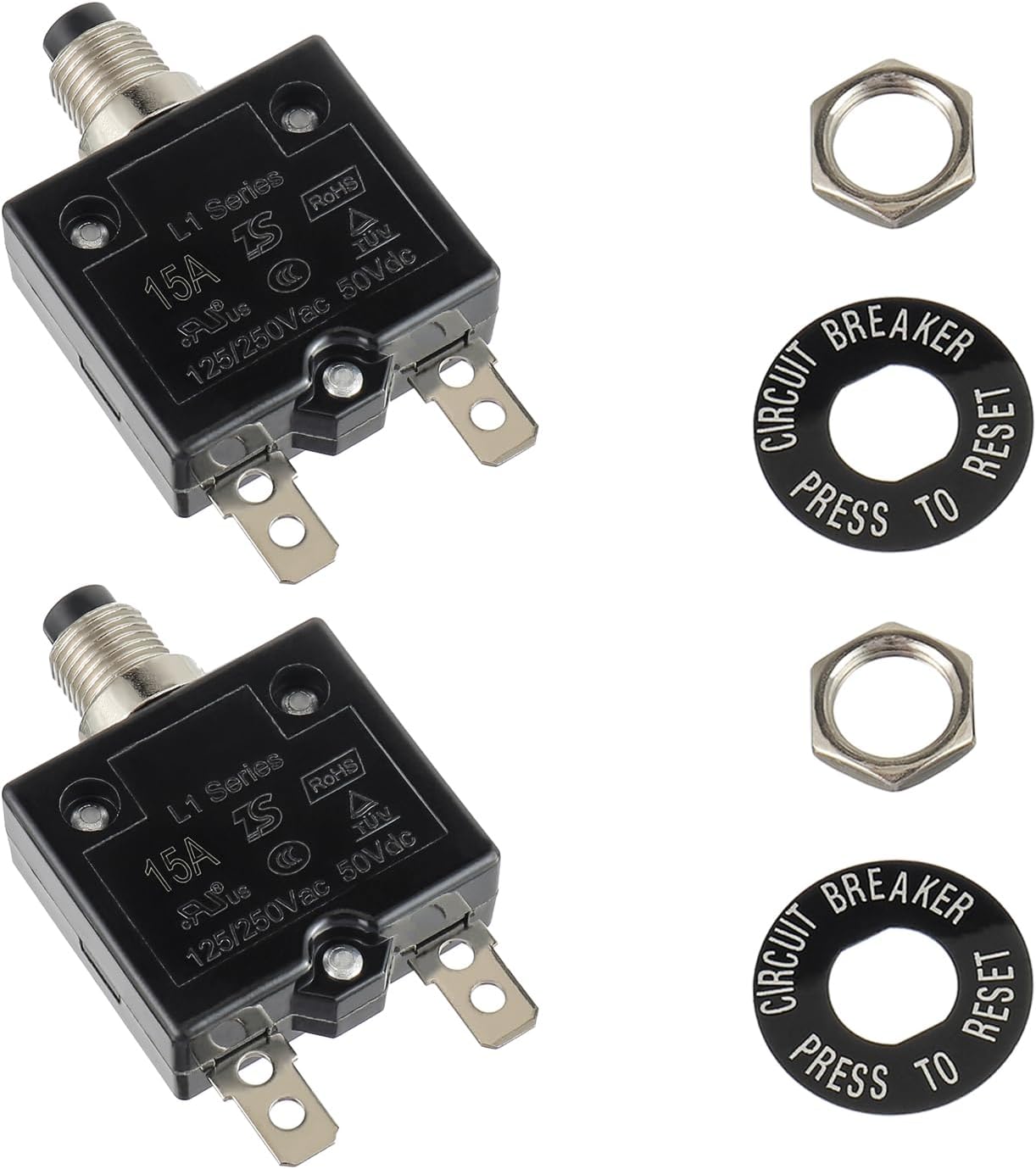 Disyuntor térmico 15A 125-250V CA 50V CC serie L1 manual (2 pzas)