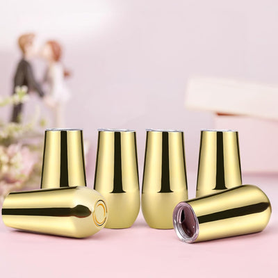 6 Pzas Vasos Champán Acero Inox Aislados Oro