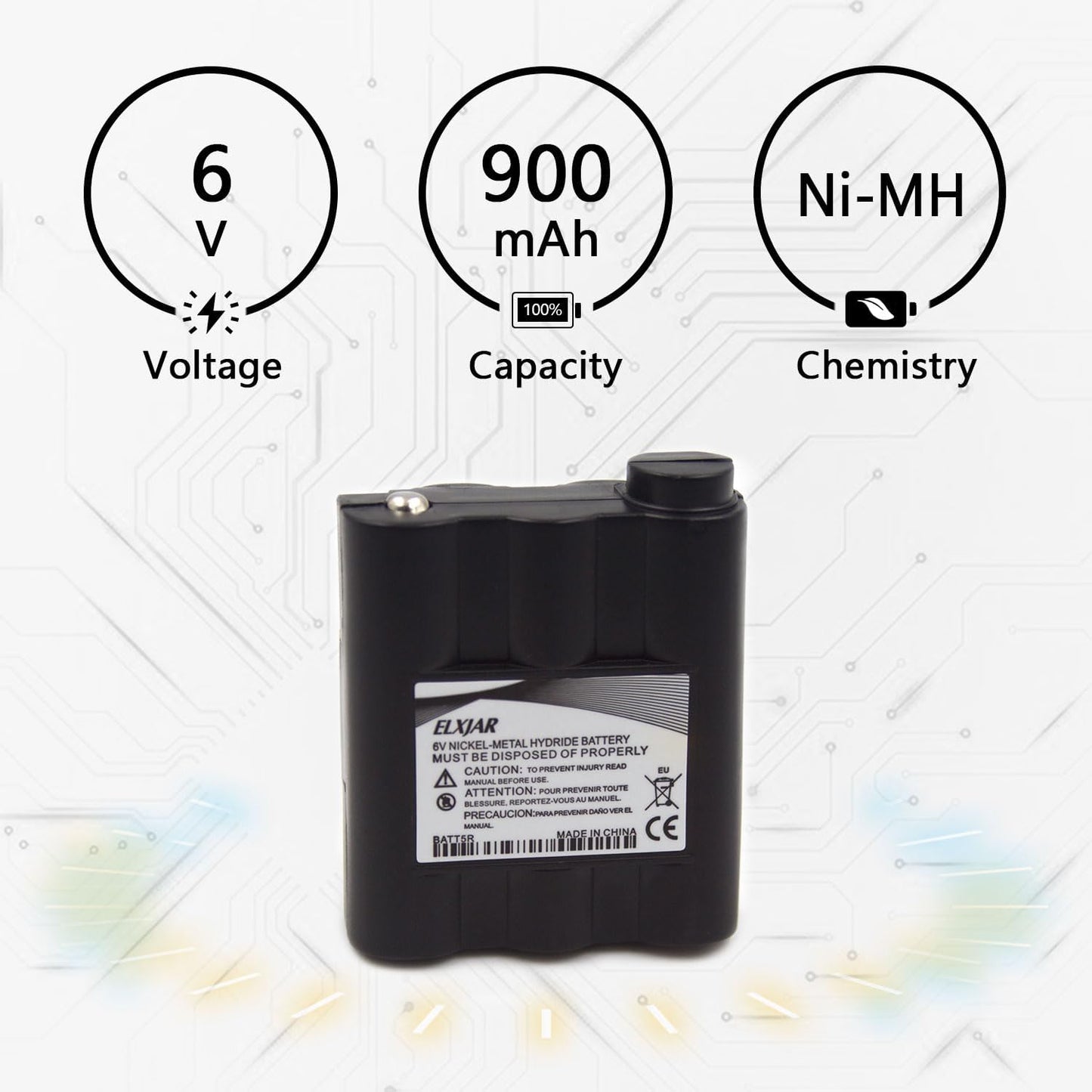 2 Baterías Ni-MH 6V 900mAh para Radio Midland GXT