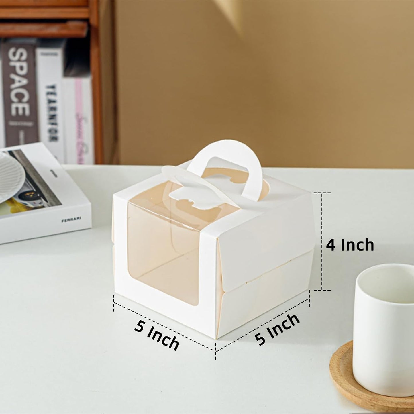 25 Cajas Blancas Tartas 5x5x4" Asa Tableros Soportes Ventana