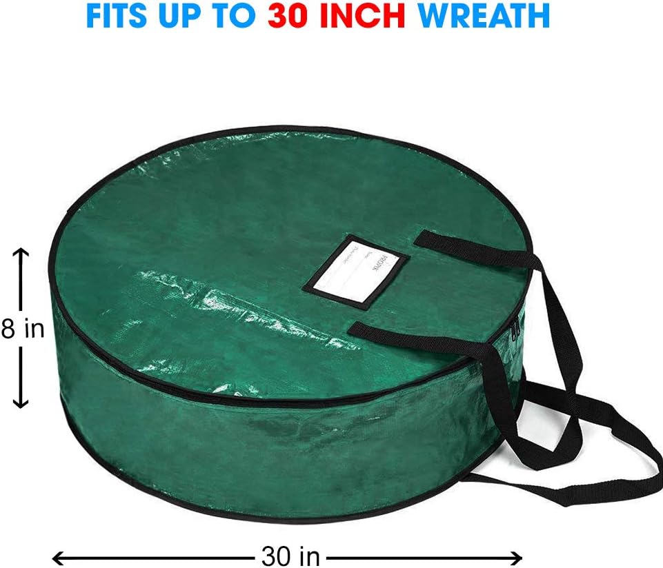 Bolsa almacenamiento corona Navidad 30x8" verde resistente