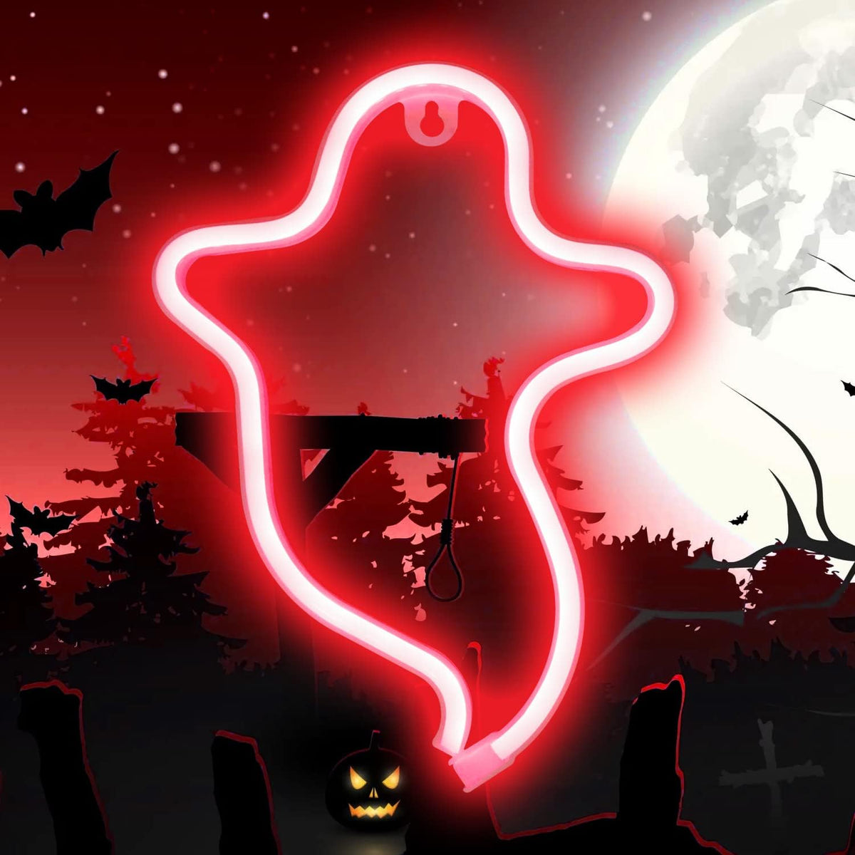 Letrero neón fantasma LED USB hogar pared fiesta rojo