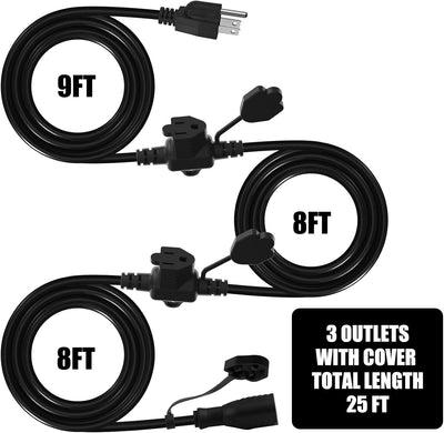 Cable extensión exterior 25ft 3 salidas cubierta 16/3 sjtw