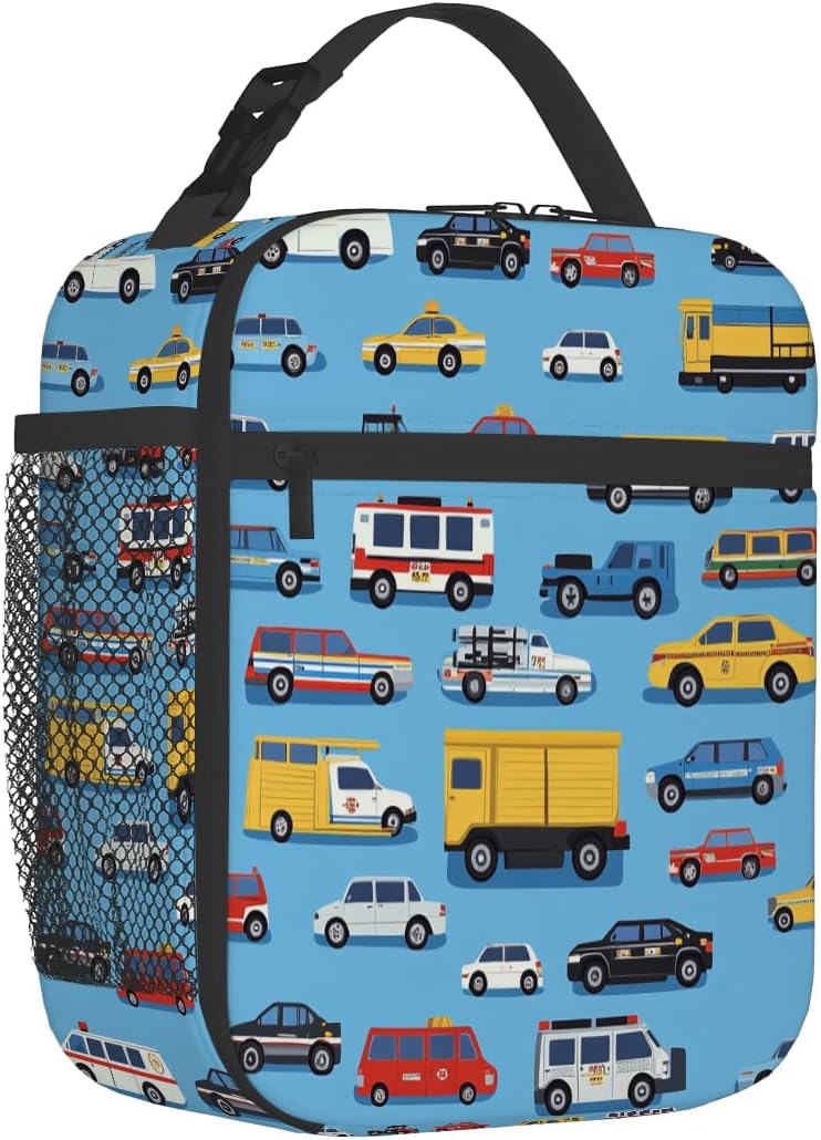 Fiambrera coches azul reutilizable aislada para niños